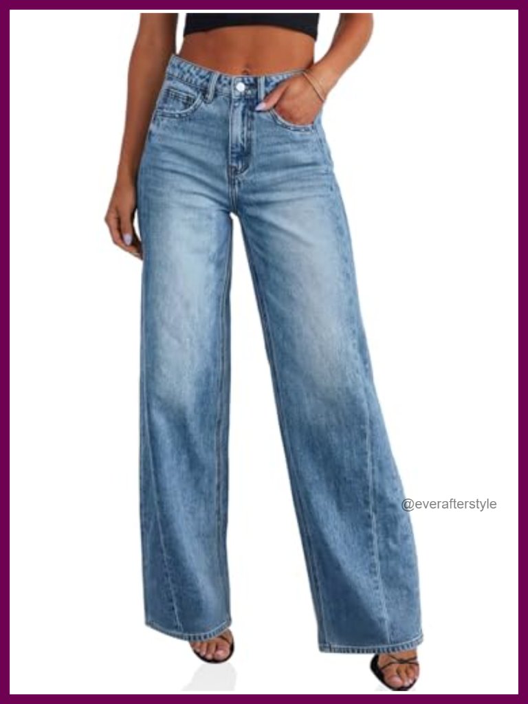 Wide Leg Jeans High Waisted Boyfriend Baggy Stretchy Denim Pants With Pockets
